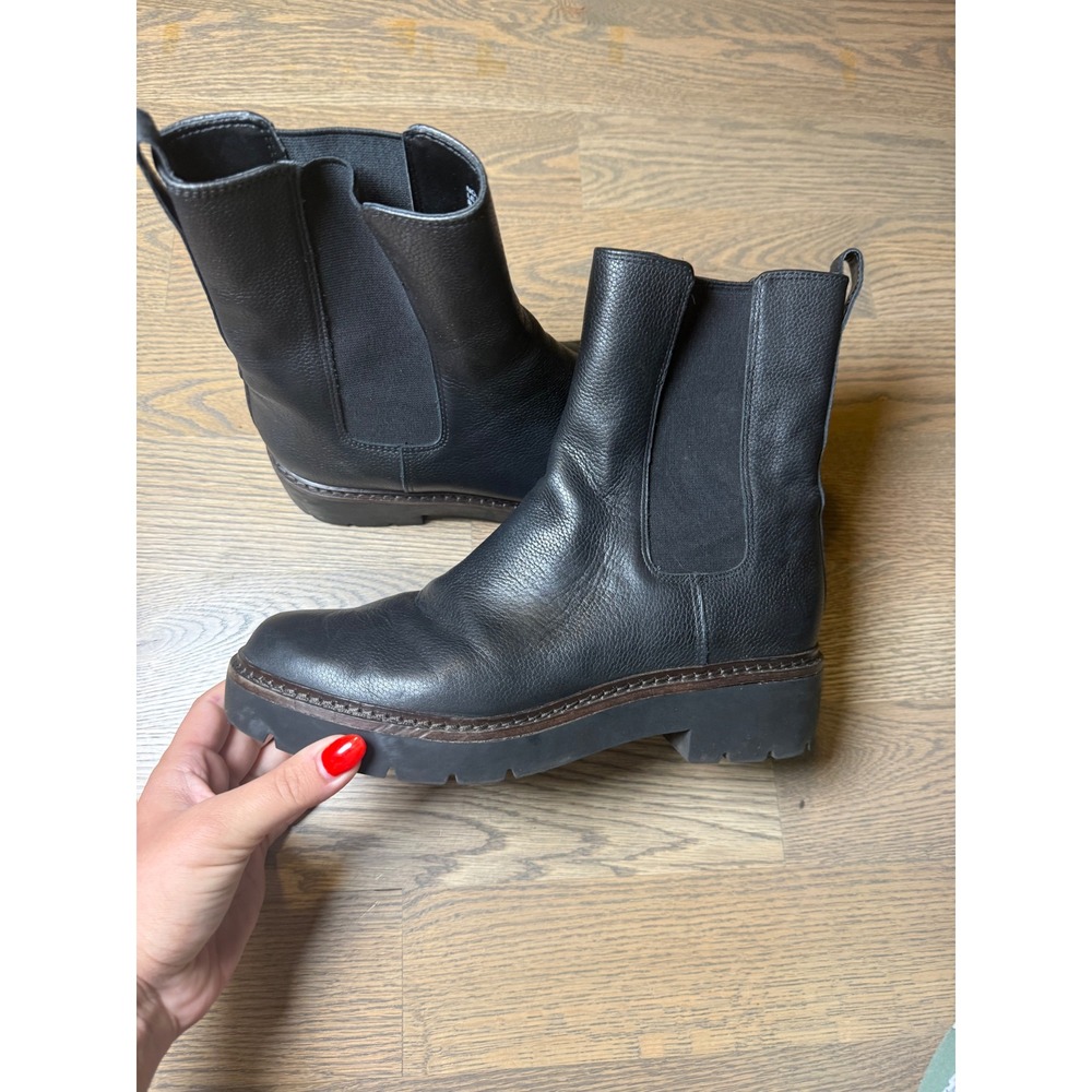 Nordstrom Nodarian-Lea Black Leather Water Repellent Lug Sole Chelsea Boots 9M
